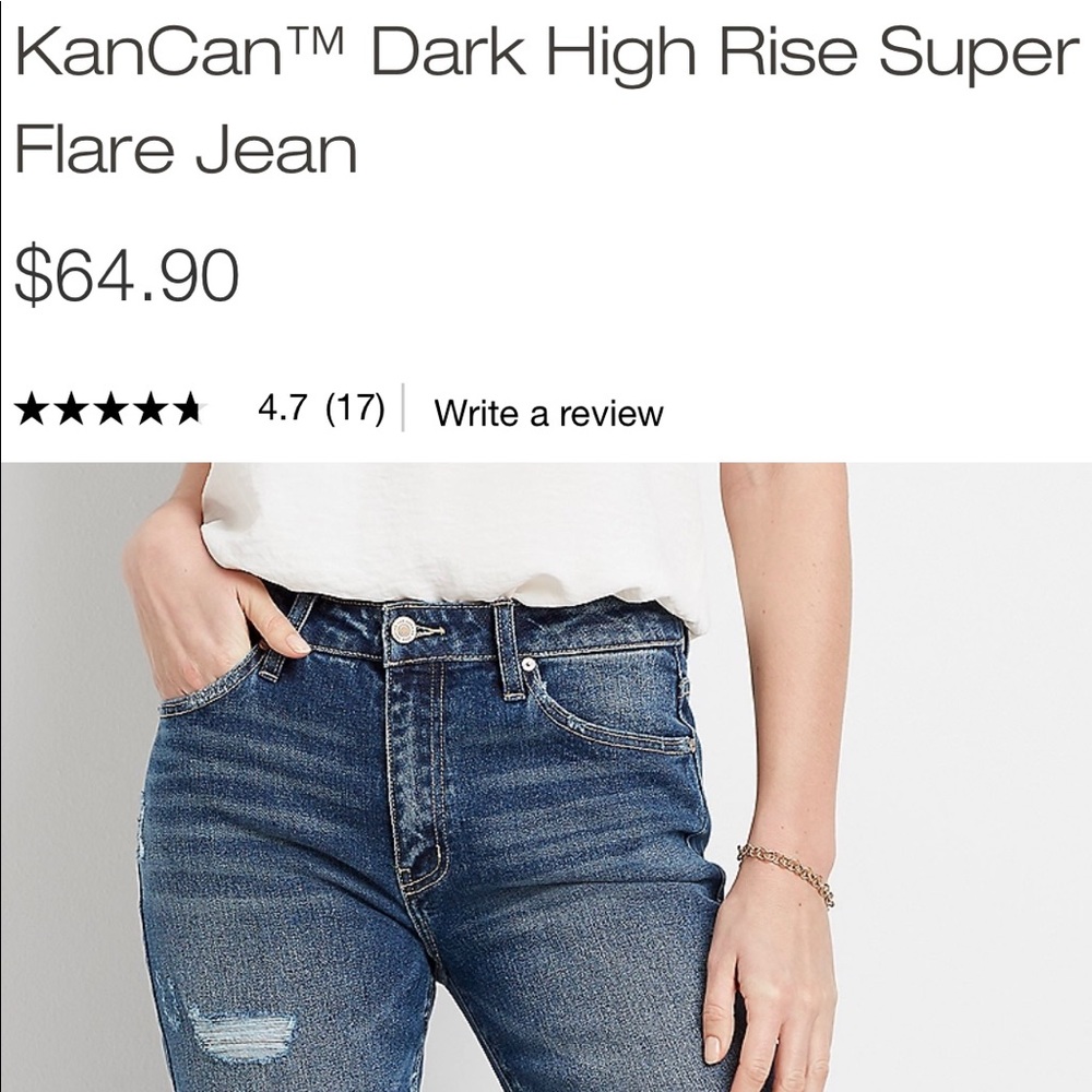 Kancan high rise flare with distressing
